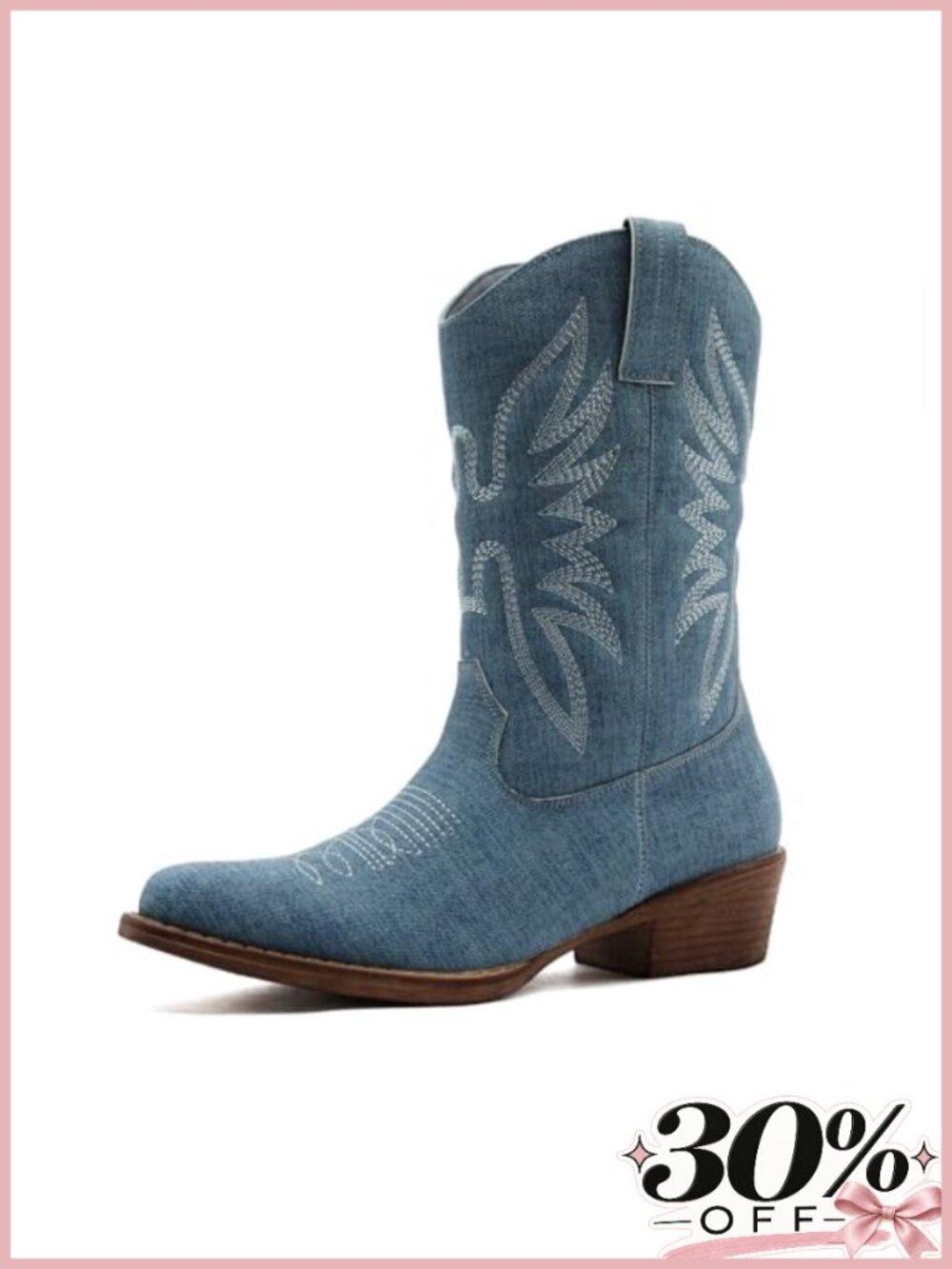 Faux Leather Western Cowboy Boots Square Toe Mid-Calf Country